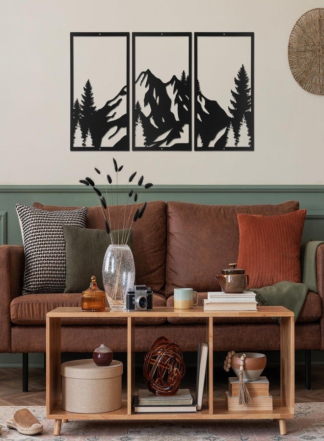 Sanwarm 3 Pieces Metal Tree Modern Wall Decor, Mountain Black Wall Art Decors Abstract Woodland Mountains Minimalist Sculpture Hanging Decoration for Home Bathroom Living Room Bedroom Garden Office - Image 2